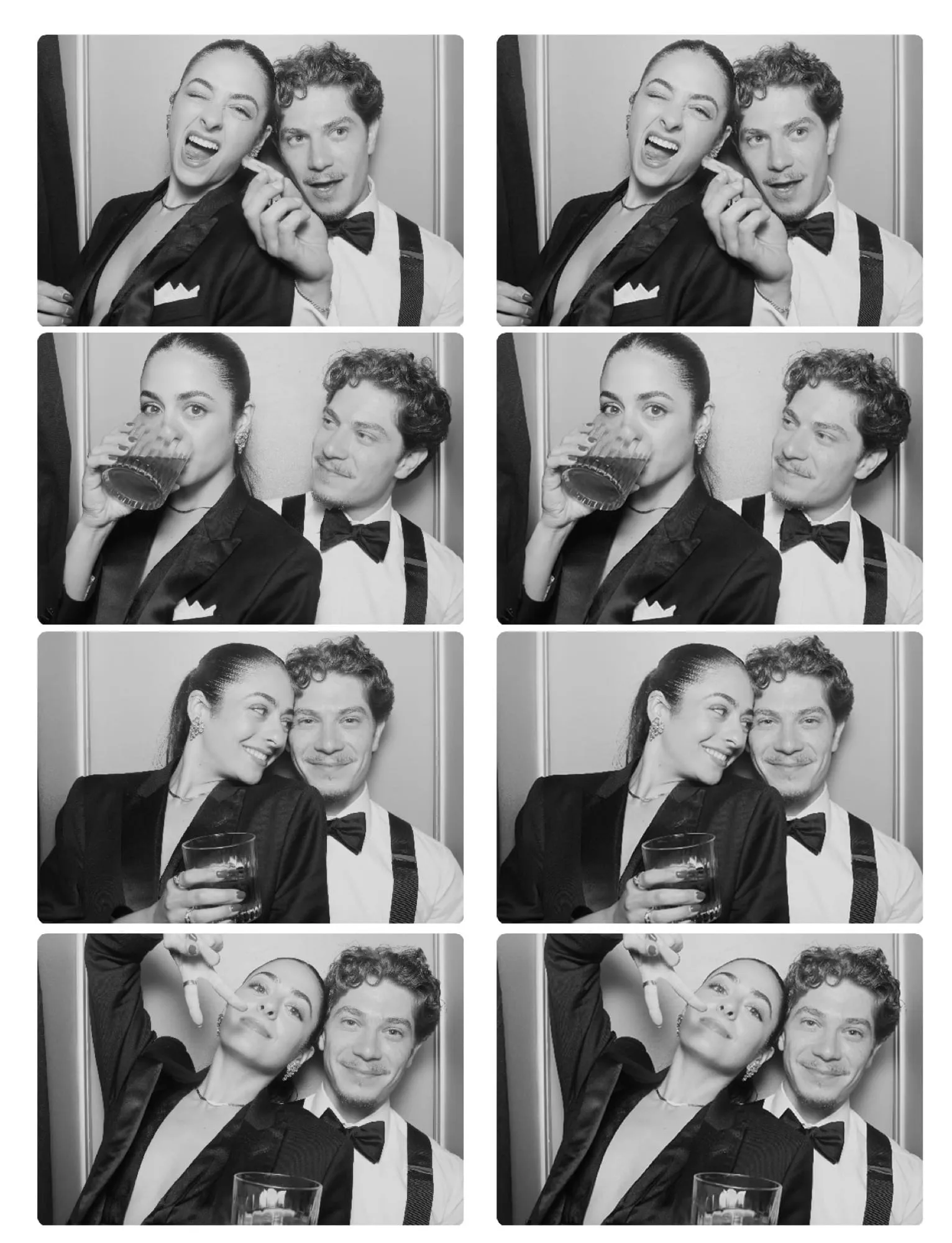 A black tie photo booth strip of Lauren and Ben