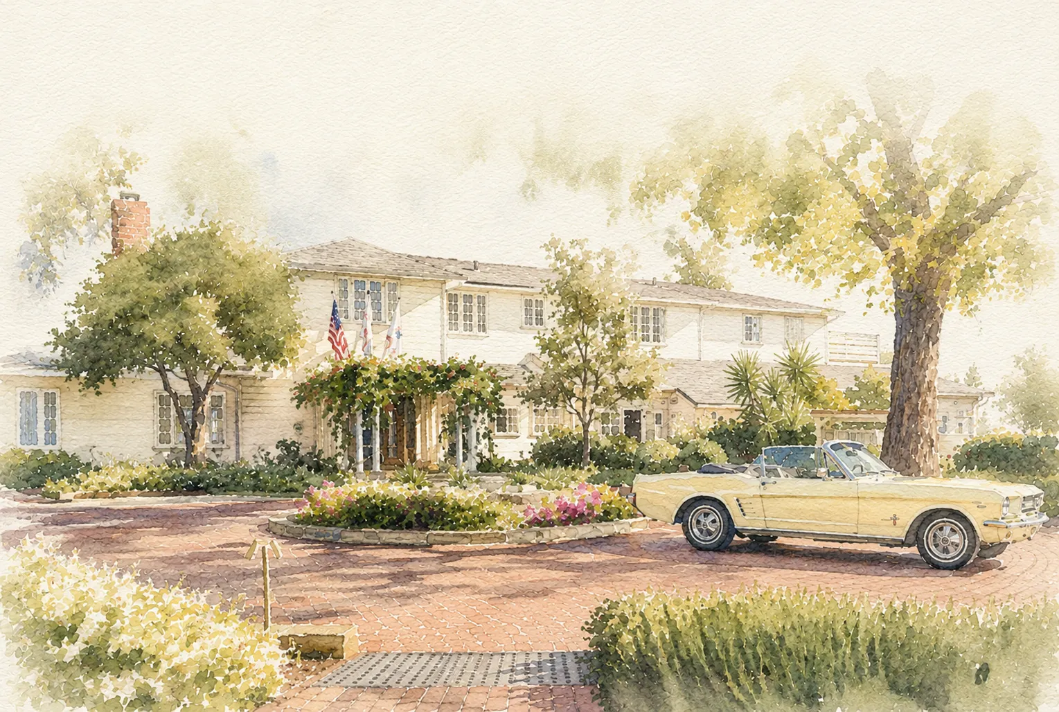 Watercolour of the house where Lauren and Ben met